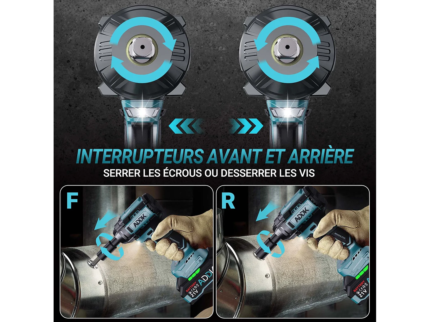 Chave de impacto sem fios sem escovas, chave de impacto de 1000 Nm com bateria de 2x2,1 Ah, 6 velocidades, com 12 acessórios