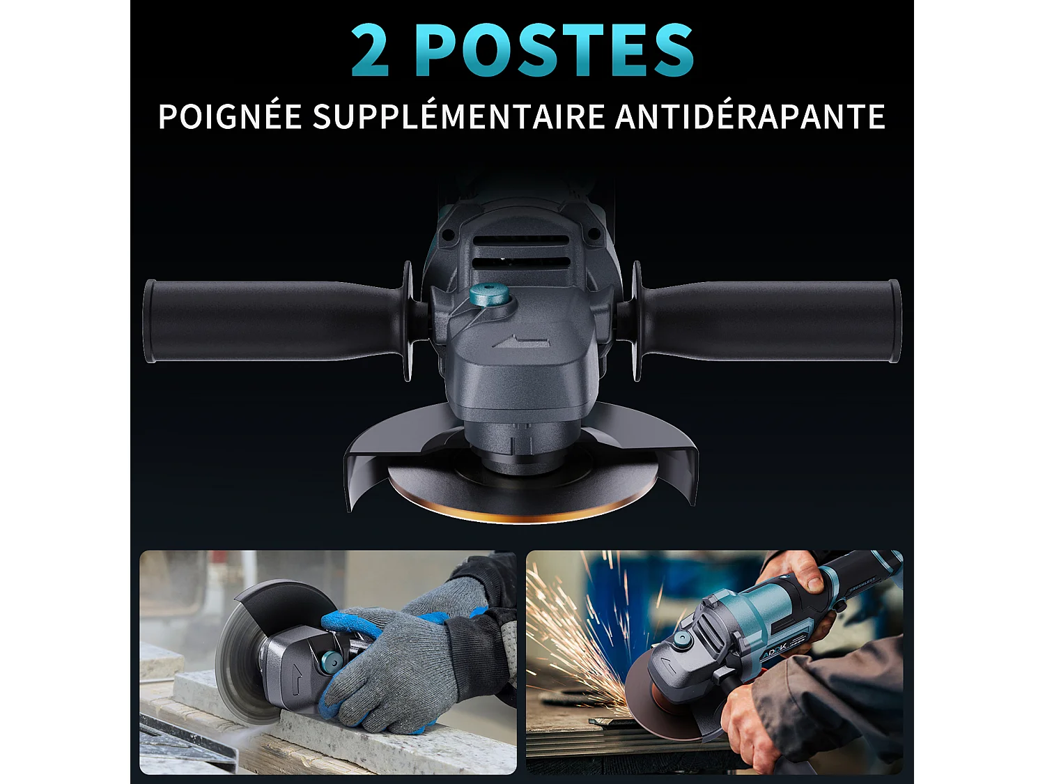 Smerigliatrice angolare a batteria da 125 mm - 2 batterie da 21 V 4,0 Ah - Motore brushless da 9000 giri/min - 6 livelli regolabili