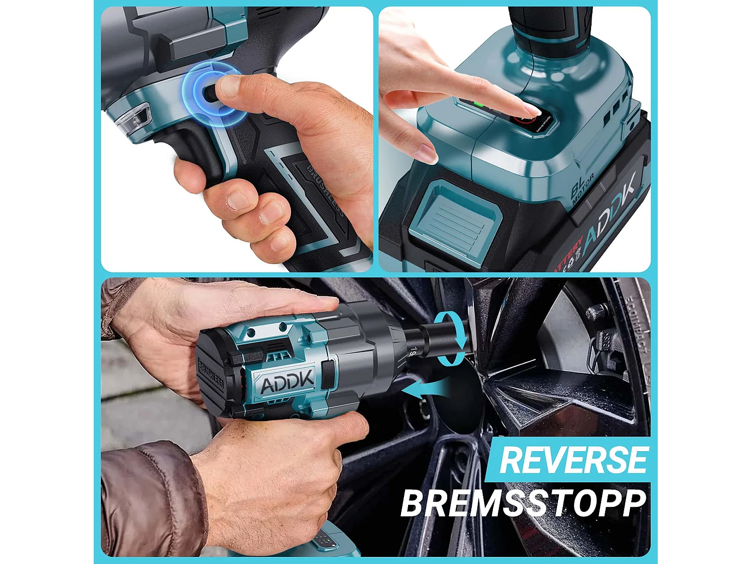 Clé à chocs sans fil Brushless, 1600Nm Boulonneuse a Choc avec 2x2.1Ah Batterie, 6 vitessse, avec 13pcs Accessoires