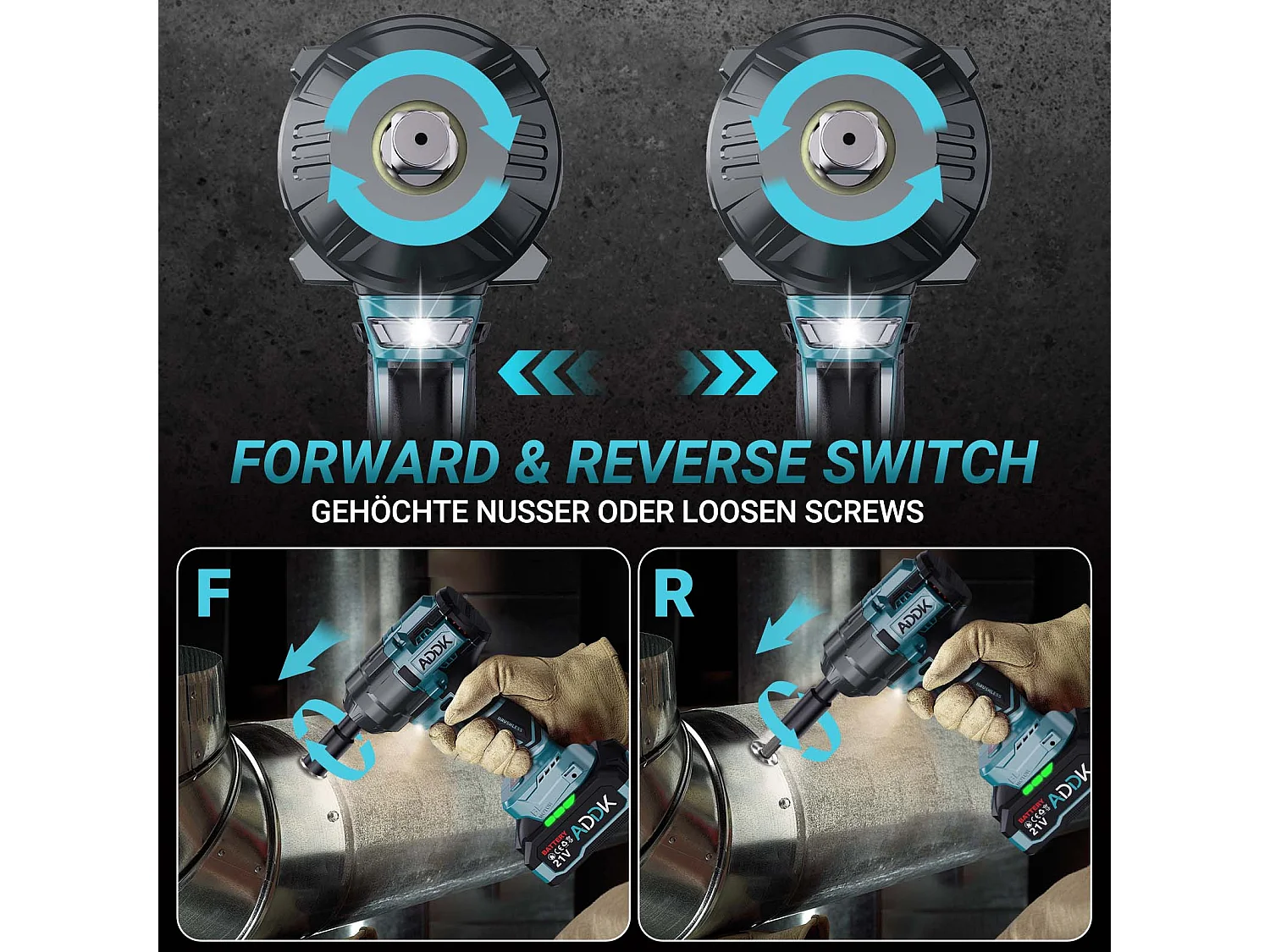 Bürstenloser Akku-Schlagschrauber, 1600Nm Schlagschrauber mit 2x2,1Ah Akku, 6 Geschwindigkeiten, mit 13-teiligem Zubehör
