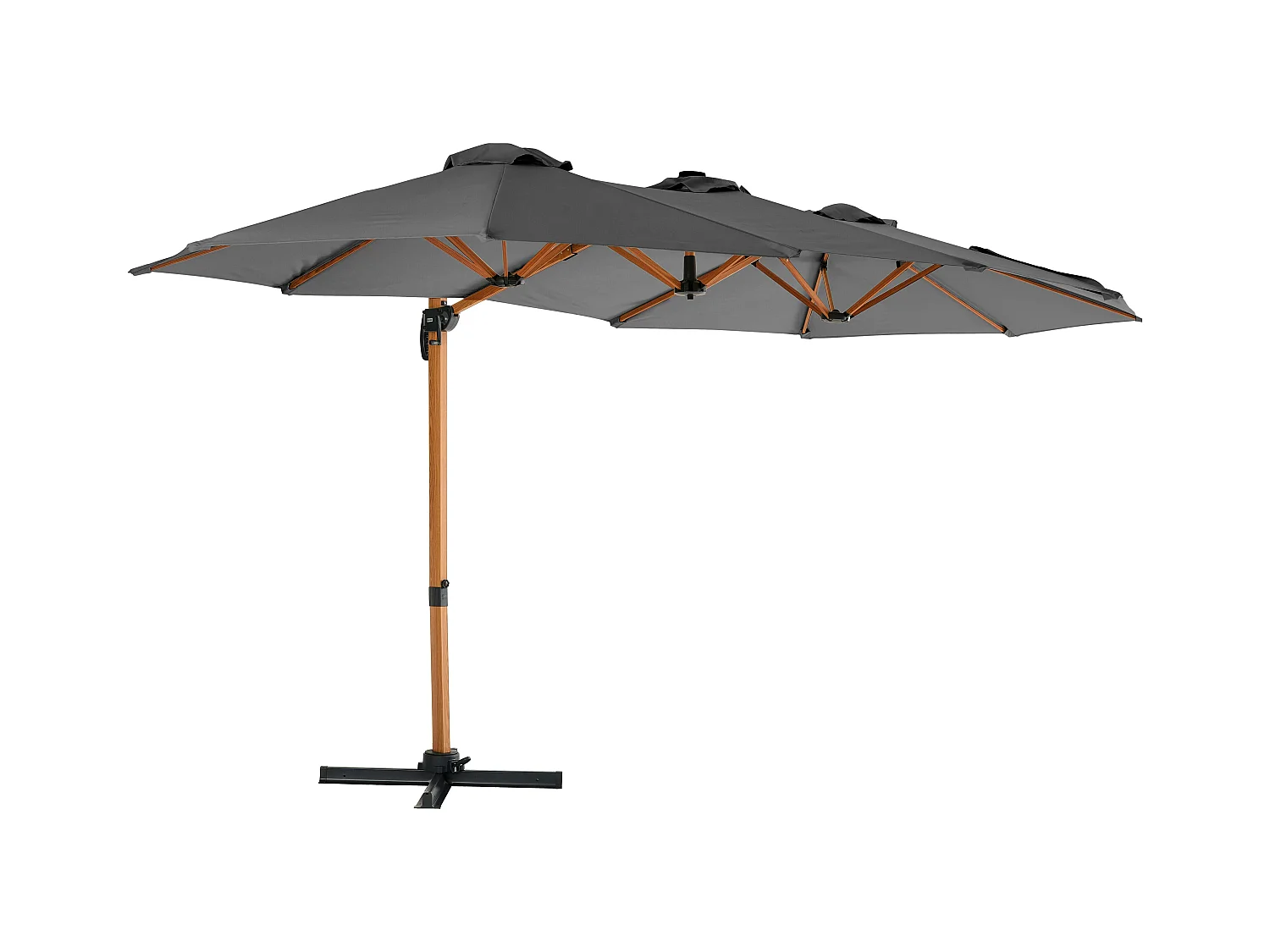 Parasol déporté rotatif 360° 3 têtes (4,5 x 2,65 m) + housse gris - Triano
