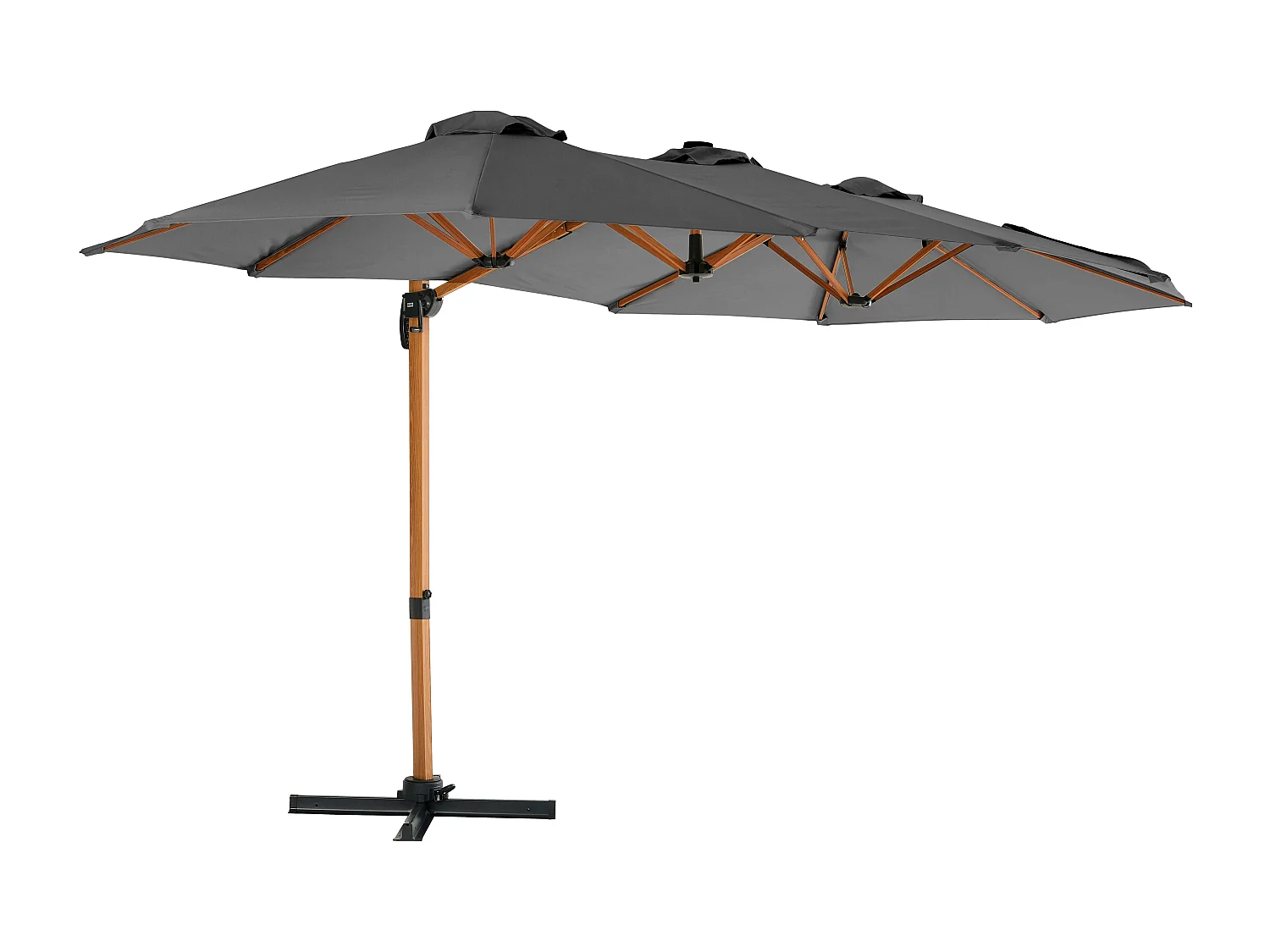 Parasol déporté rotatif 360° 3 têtes (4,5 x 2,65 m) + housse gris - Triano