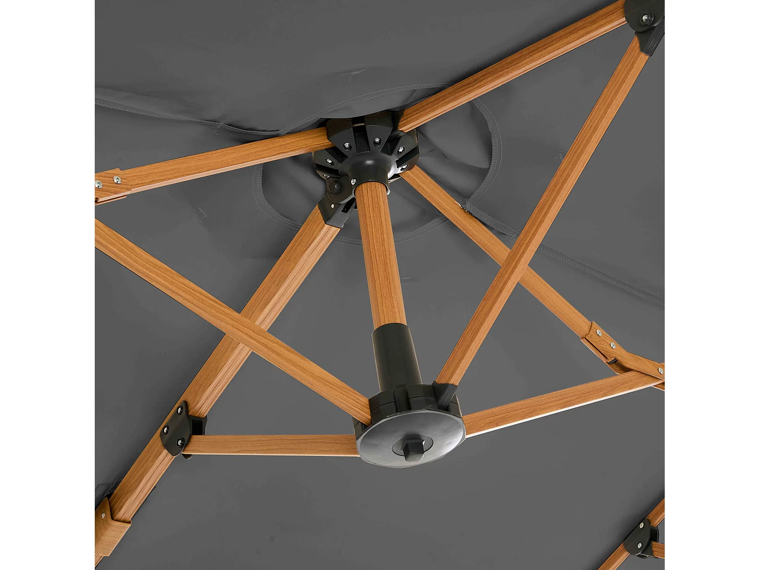 Parasol déporté rotatif 360° 3 têtes (4,5 x 2,65 m) + housse gris - Triano