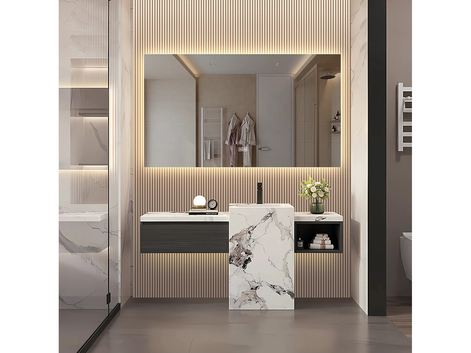 Miroir Salle de Bain LED - Miroir Mural Lumineux Anti Buée 3 Luminosités, Sans Cadre, Sans Ponçage, - Rectangle 80x140cm