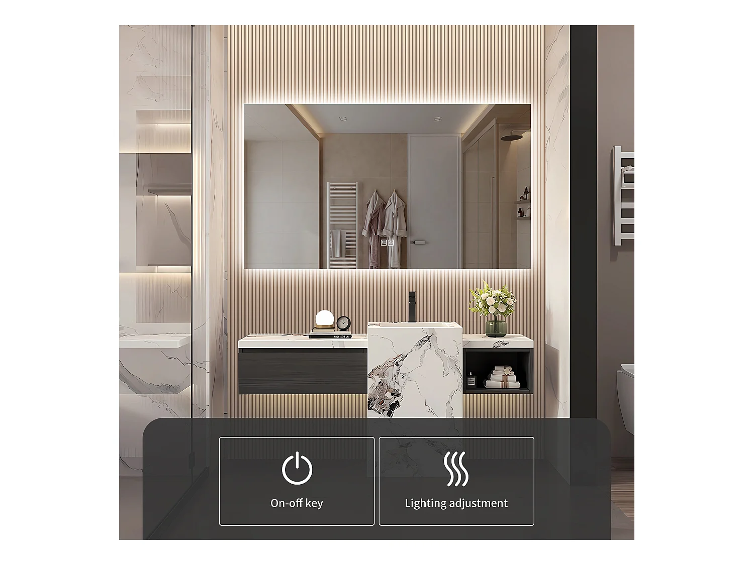 Specchio da bagno a LED - Specchio da parete antiappannamento illuminato 3 luminosità, senza cornice, senza carteggiatura, - Rettangolo 80x140cm