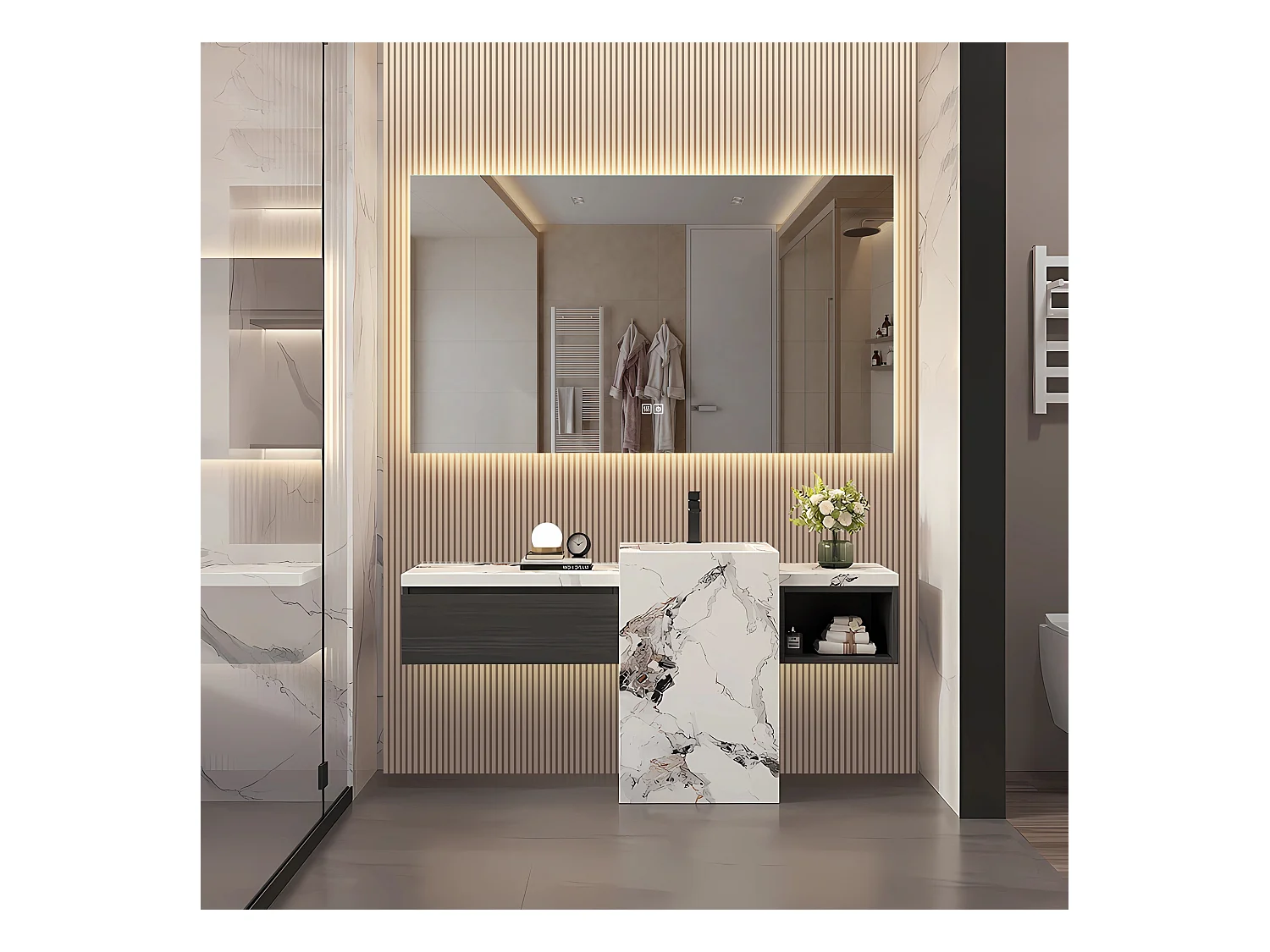 Specchio da bagno a LED - Specchio da parete antiappannamento illuminato 3 luminosità, senza cornice, senza carteggiatura, - Rettangolo 80x140cm
