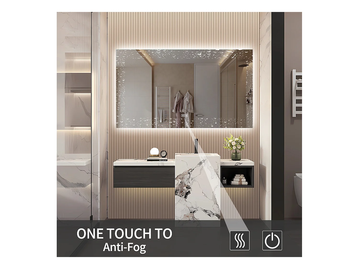 Specchio da bagno a LED - Specchio da parete antiappannamento illuminato 3 luminosità, senza cornice, senza carteggiatura, - Rettangolo 80x140cm