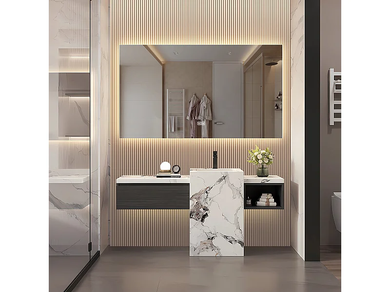 Miroir Salle de Bain LED - Miroir Mural Lumineux Anti Buée 3 Luminosités, Sans Cadre, Sans Ponçage, - Rectangle 80x140cm