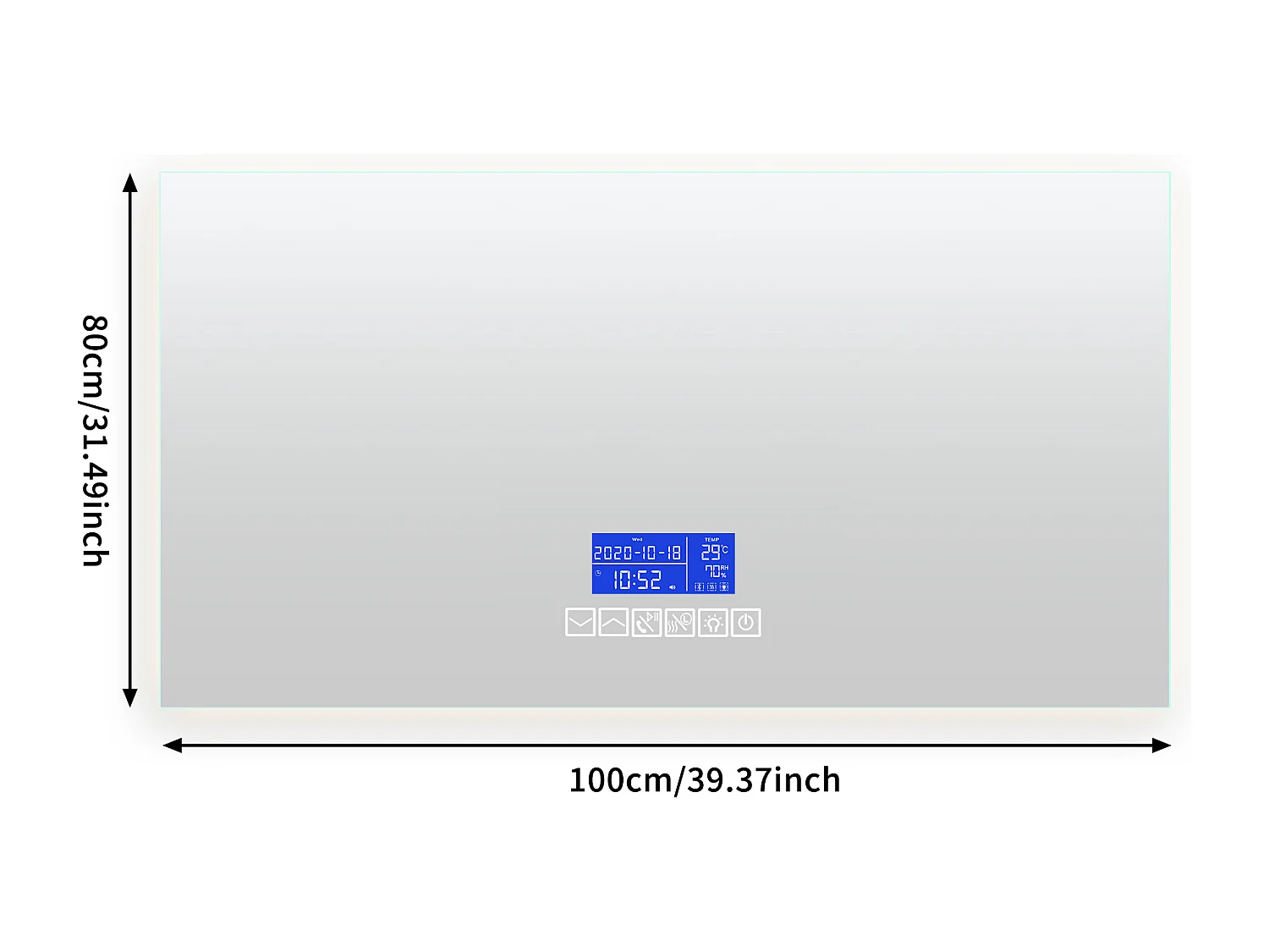 Rund belyst badrumsspegel 80x100 cm, med Bluetooth-högtalare, temperaturdisplay och imavfuktningsfunktion, LED-belysning, sexknappskontroll och touchknapp