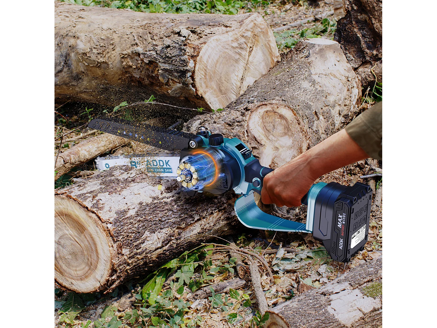 Kettingzaag, 8" Minizaag, 21V 450W Draagbare Mini Houtzaag, 8" Elektrische Kettingzaag, 4 Kettingzagen - Blauw