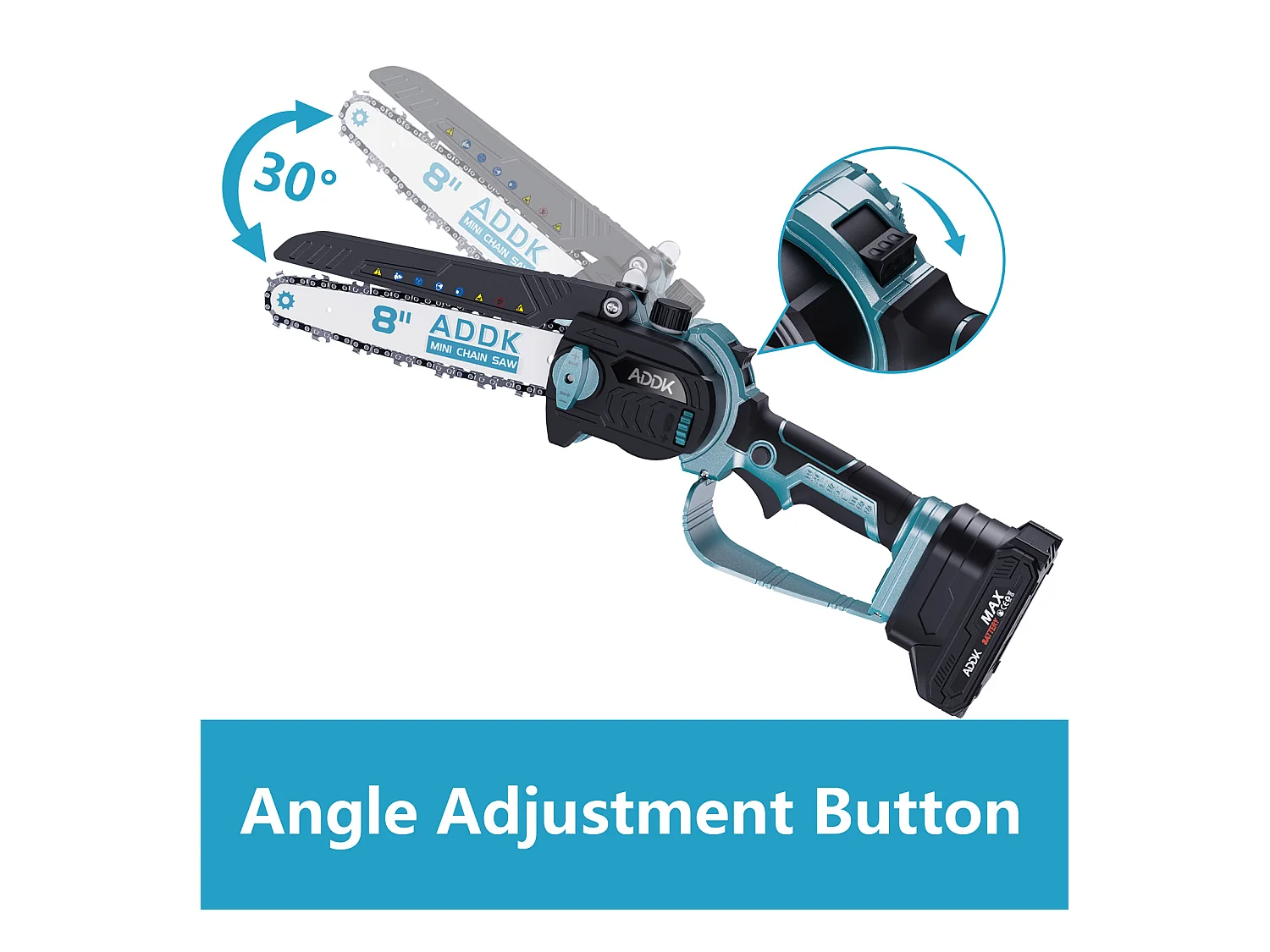 Kettensäge, 8-Zoll-Mini-Säge, 21 V, 450 W, tragbare Mini-Holzsäge, 8-Zoll-Elektro-Kettensäge, 4 Kettensägen – Blau
