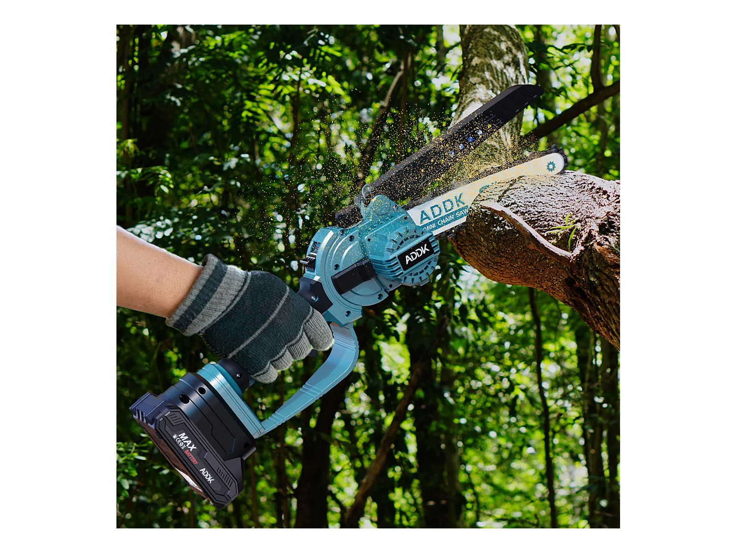 Kettensäge, 8-Zoll-Mini-Säge, 21 V, 450 W, tragbare Mini-Holzsäge, 8-Zoll-Elektro-Kettensäge, 4 Kettensägen – Blau