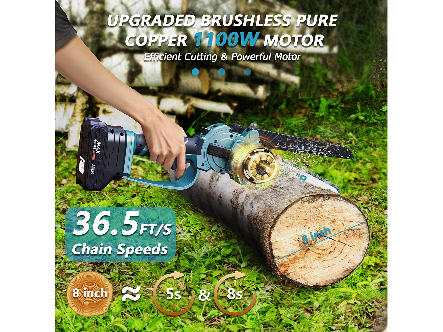 Tronçonneuse, mini scie 8", mini scie à bois portable 21 V 450 W, tronçonneuse électrique 8", 4 tronçonneuses – Bleu