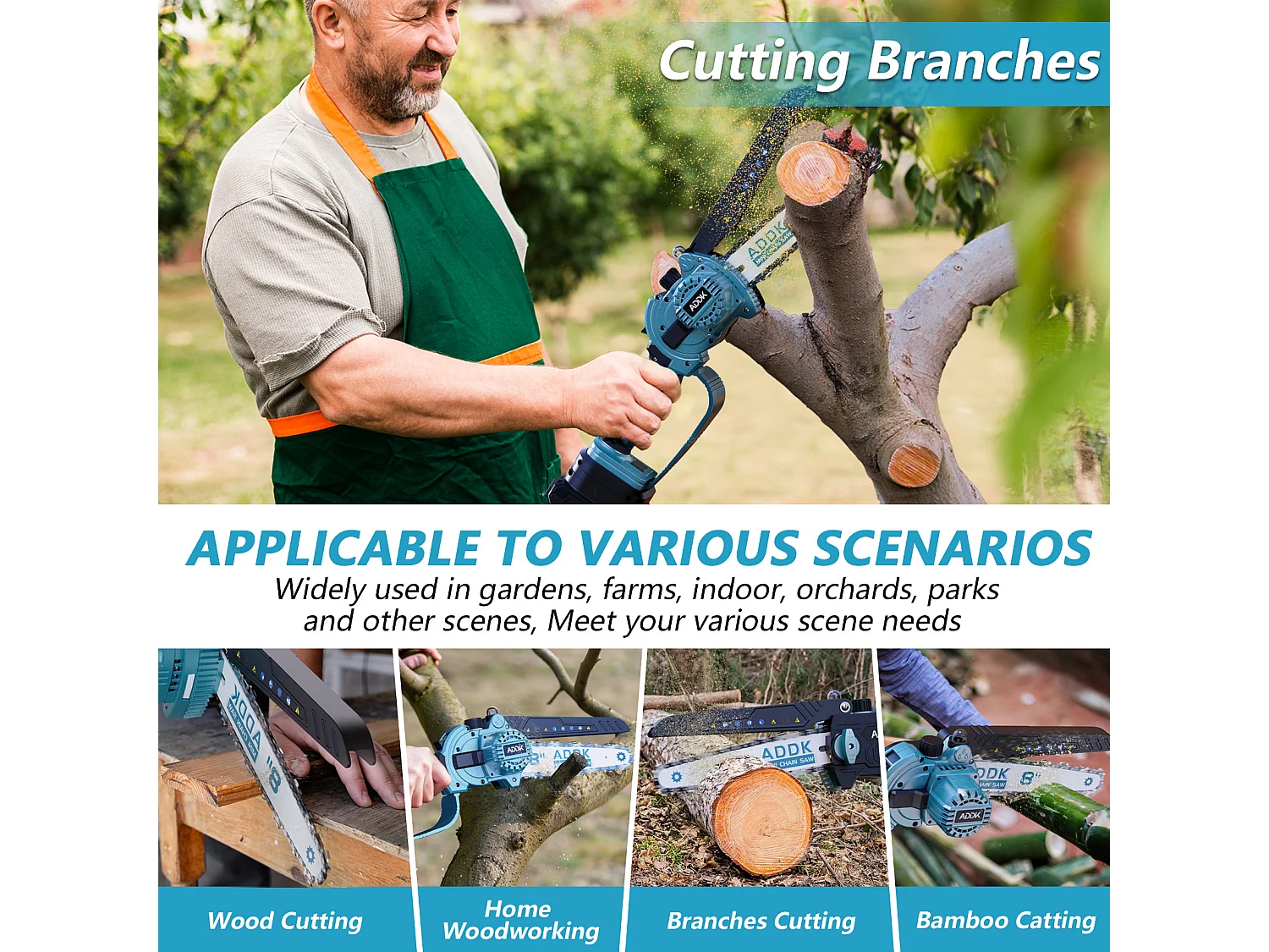 Tronçonneuse, mini scie 8", mini scie à bois portable 21 V 450 W, tronçonneuse électrique 8", 4 tronçonneuses – Bleu