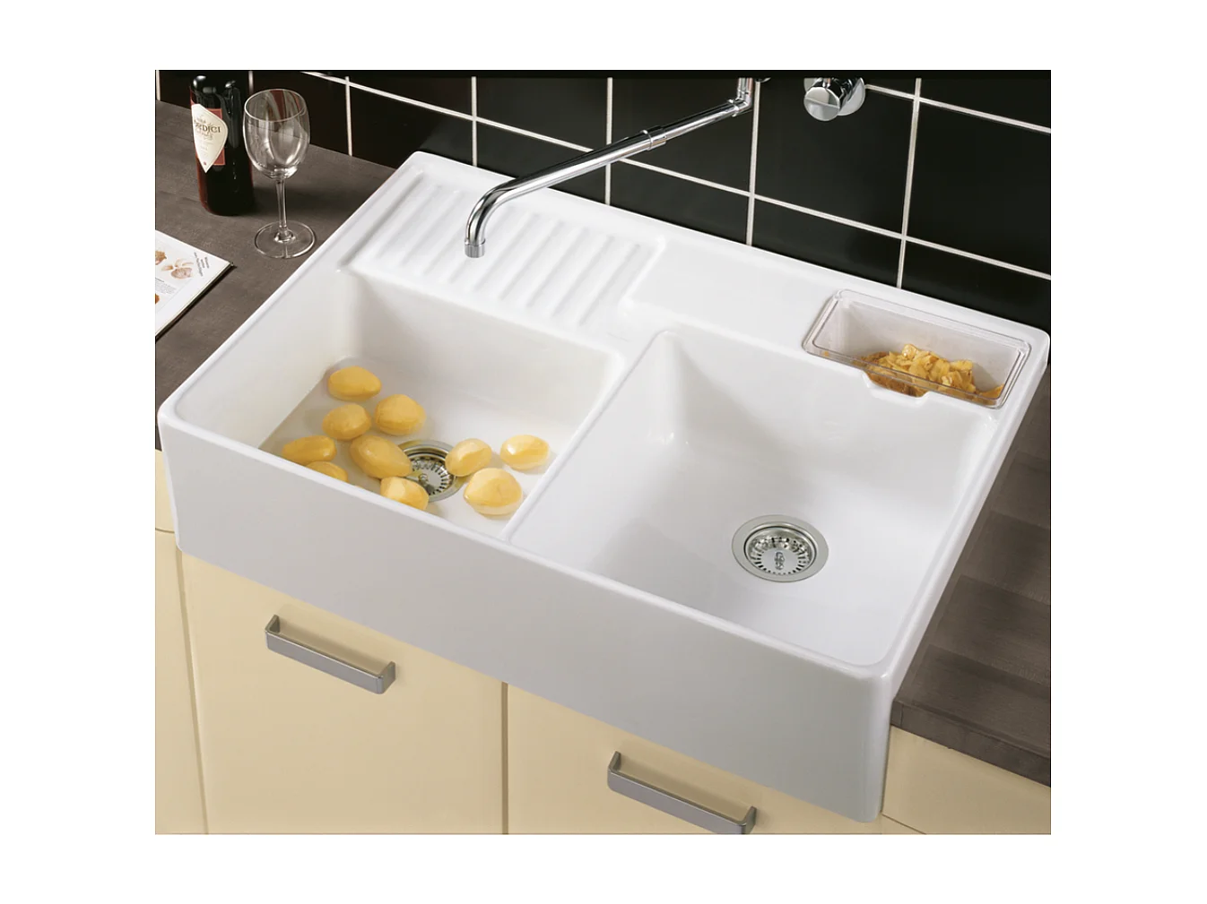 Evier timbre d'office VILLEROY ET BOCH Tradition 2 bacs 89,5 x 63 céramique vidage manuel blanc