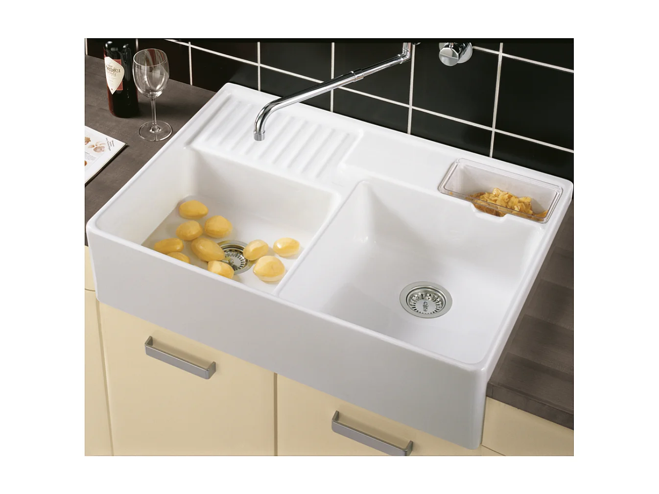 Evier timbre d'office VILLEROY ET BOCH Tradition 2 bacs 89,5 x 63 céramique vidage manuel blanc