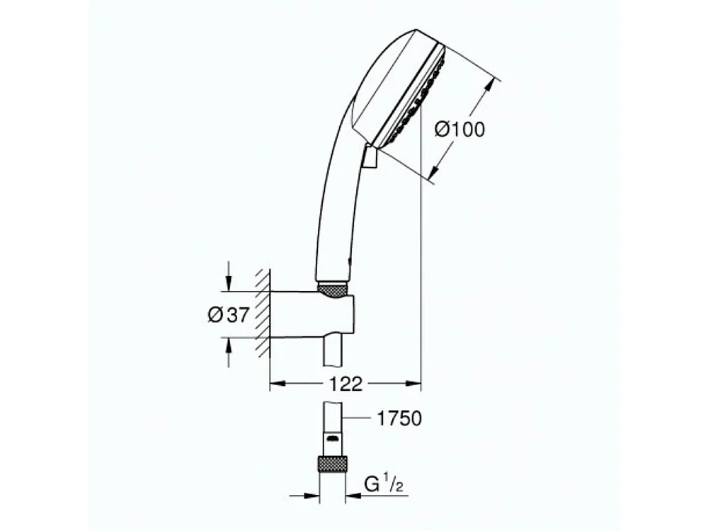 Ensemble de douche 3 jets avec support mural -