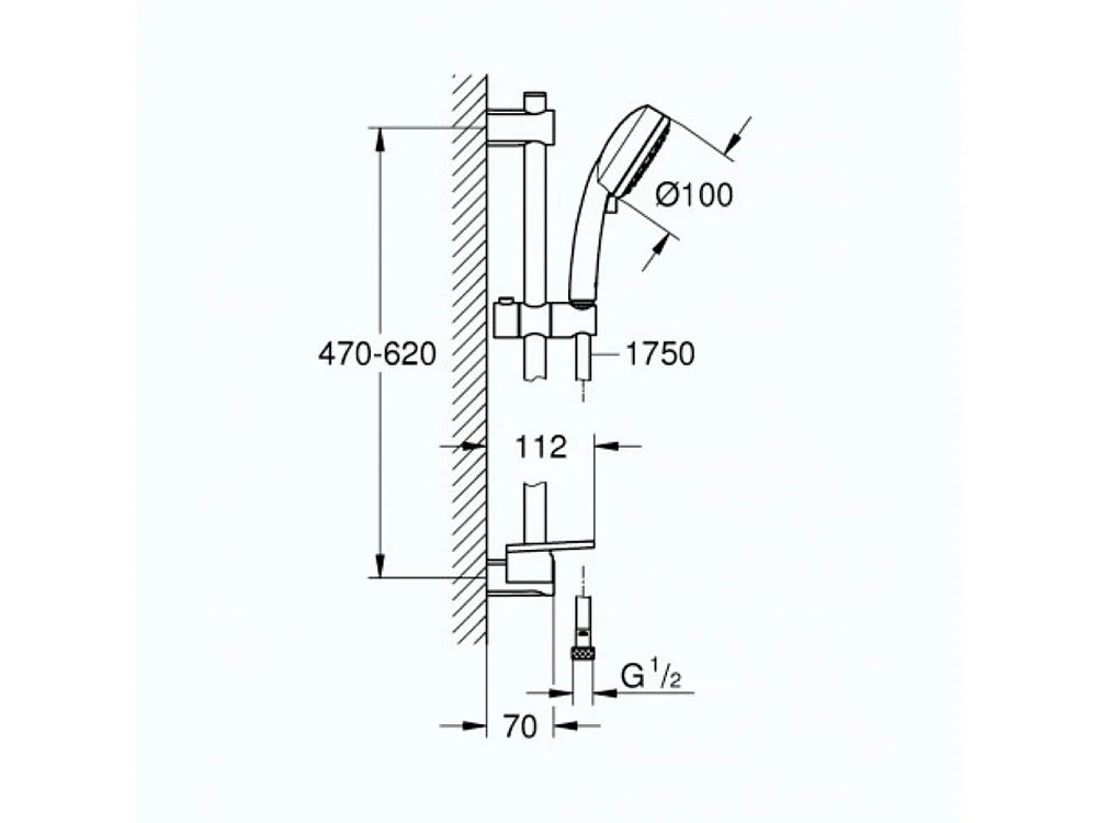 GROHE Quickfix Vitalio Comfort 100 Rociador de ducha de 2 chorros con flexo y barra