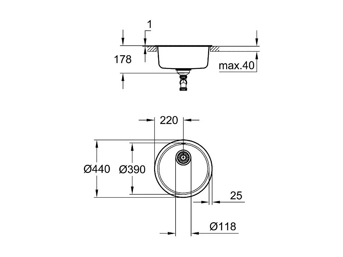 Fregadero Grohe redondo de acero inoxidable K200