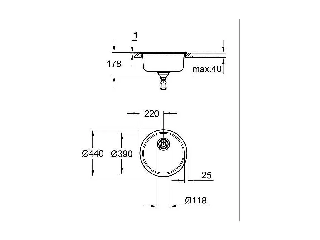 Fregadero Grohe redondo de acero inoxidable K200