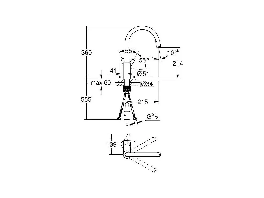 Chrom Küchenarmatur GROHE Feel mit hohem Auslauf und herausziehbarer Brause