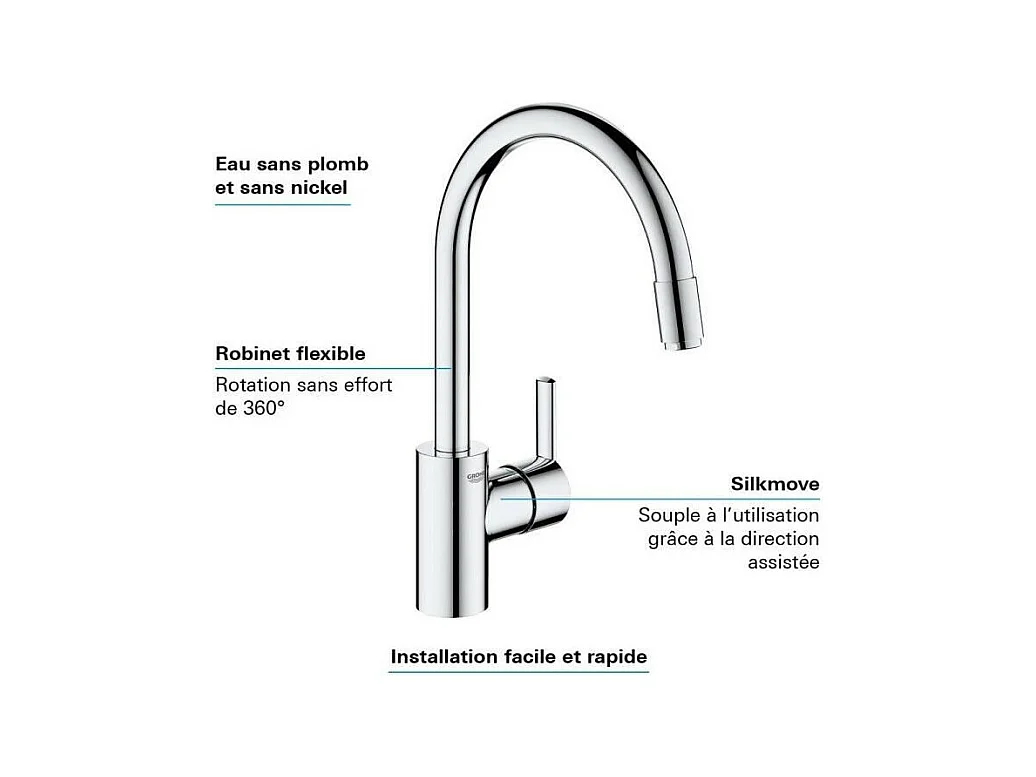 Chrom Küchenarmatur GROHE Feel mit hohem Auslauf und herausziehbarer Brause