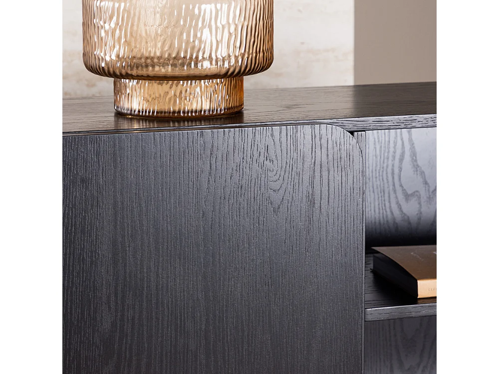 Tyreso - Buffet haut 2 portes, 2 niches en bois H110cm - Noir