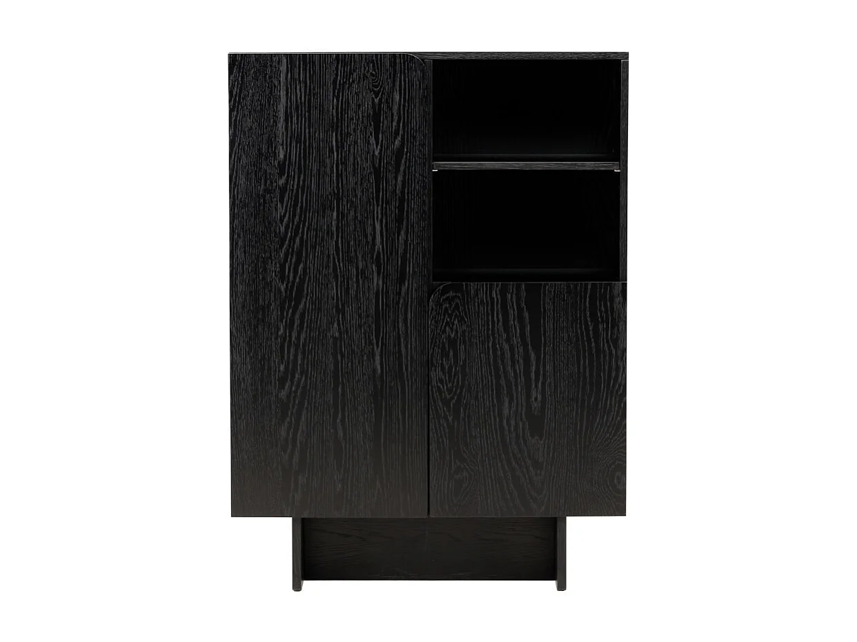 Tyreso - Buffet haut 2 portes, 2 niches en bois H110cm - Noir