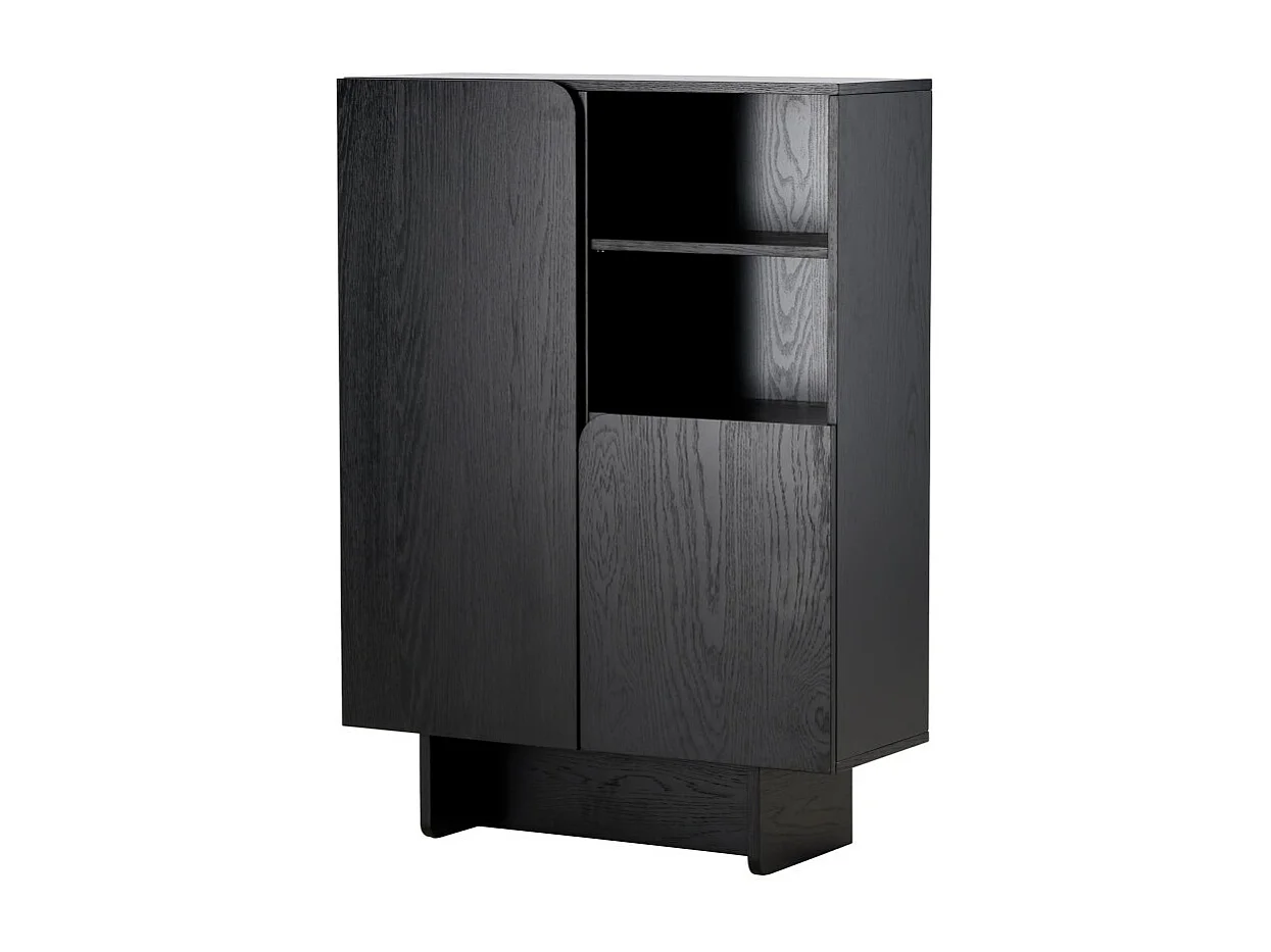 Tyreso - Buffet haut 2 portes, 2 niches en bois H110cm - Noir