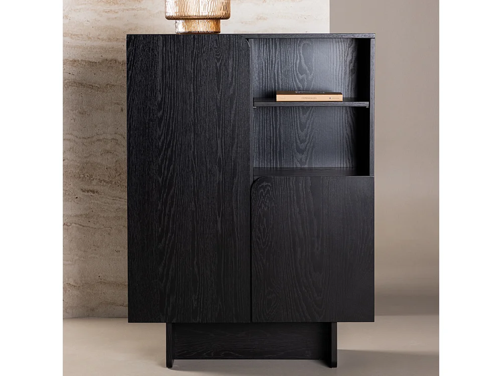 Tyreso - Buffet haut 2 portes, 2 niches en bois H110cm - Noir