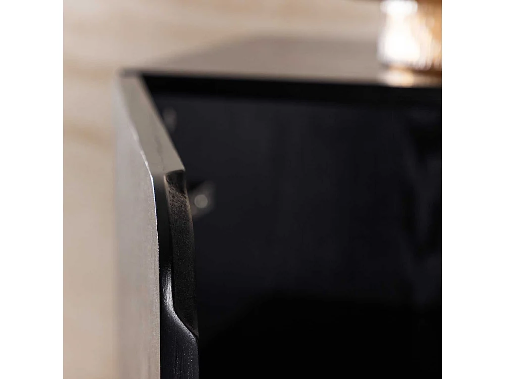 Tyreso - Buffet haut 2 portes, 2 niches en bois H110cm - Noir