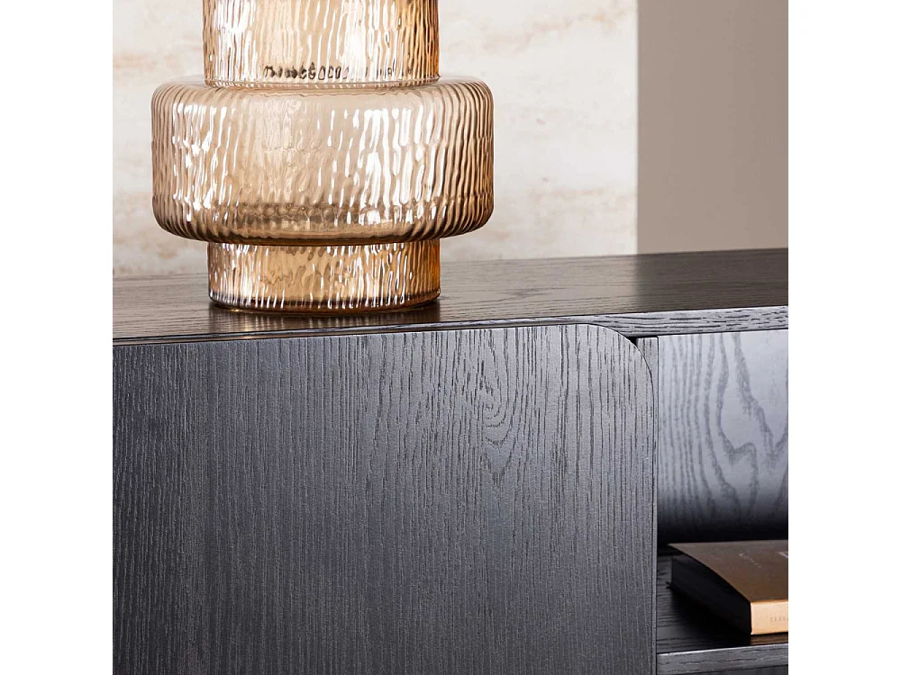 Tyreso - Buffet haut 2 portes, 2 niches en bois H110cm - Noir