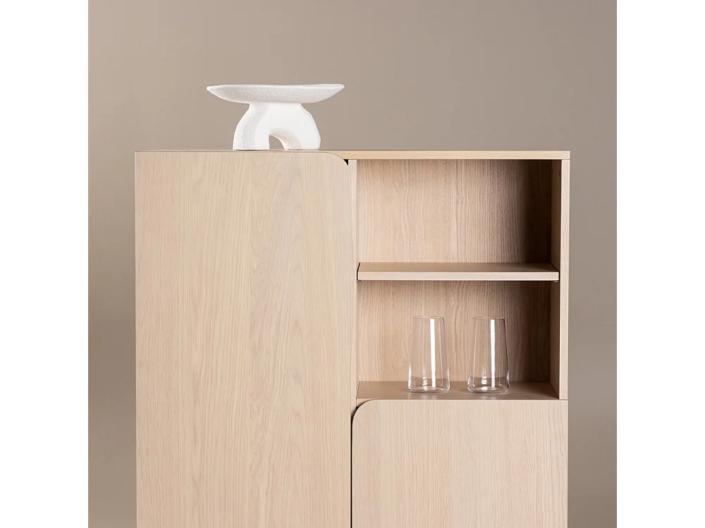 Tyreso - Buffet haut 2 portes, 2 niches en bois H110cm - Bois clair