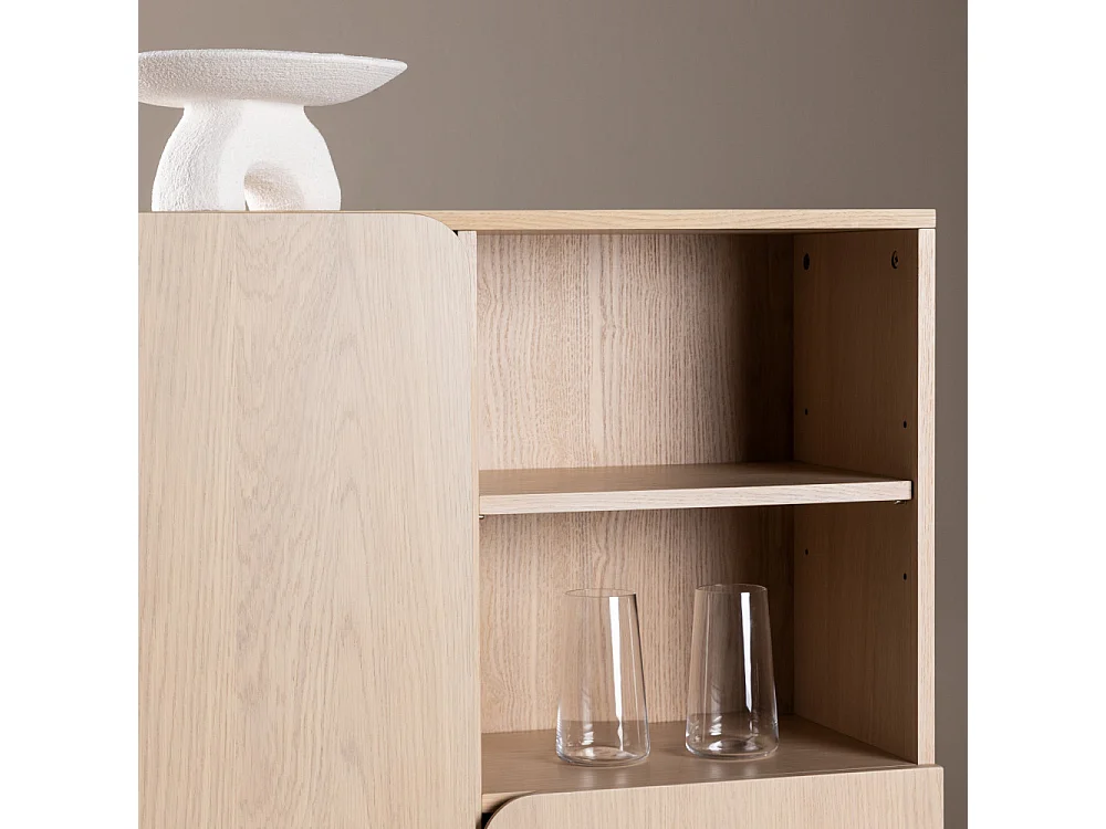 Tyreso - Buffet haut 2 portes, 2 niches en bois H110cm - Bois clair