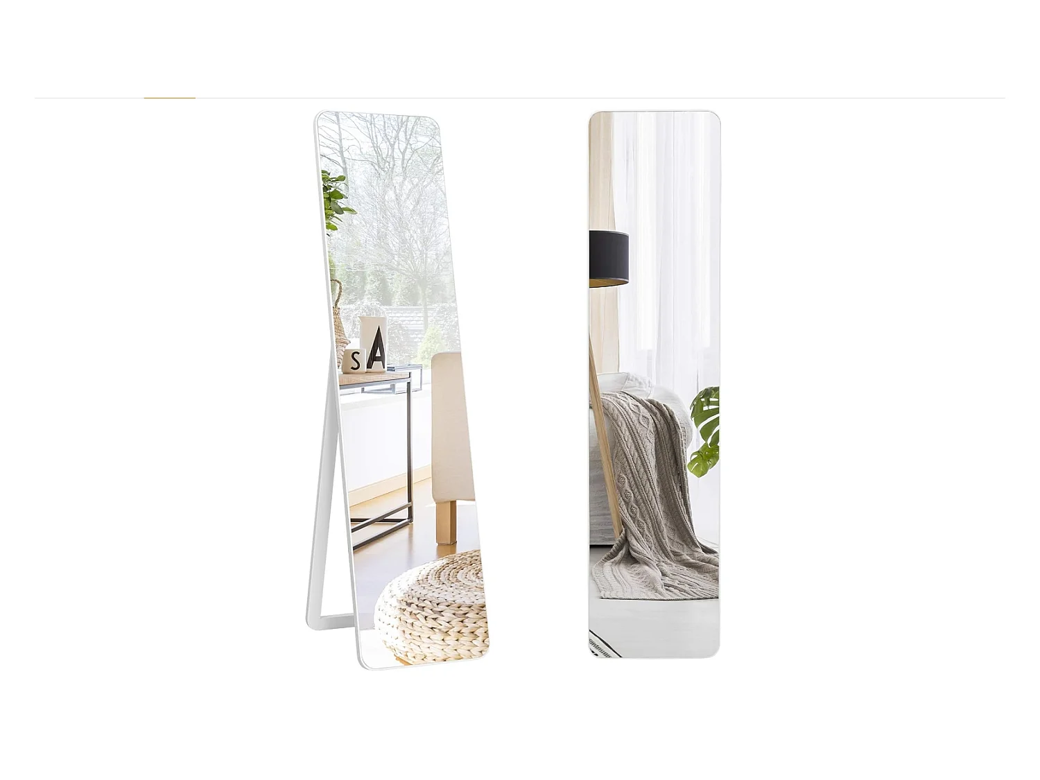 Miroir sur Pied Rectangulaire, Miroir Mural en Style Contemporain, Bord Rond, pour Chambre, Salon, Salle de Bain, 160 x 37cm, Blanc