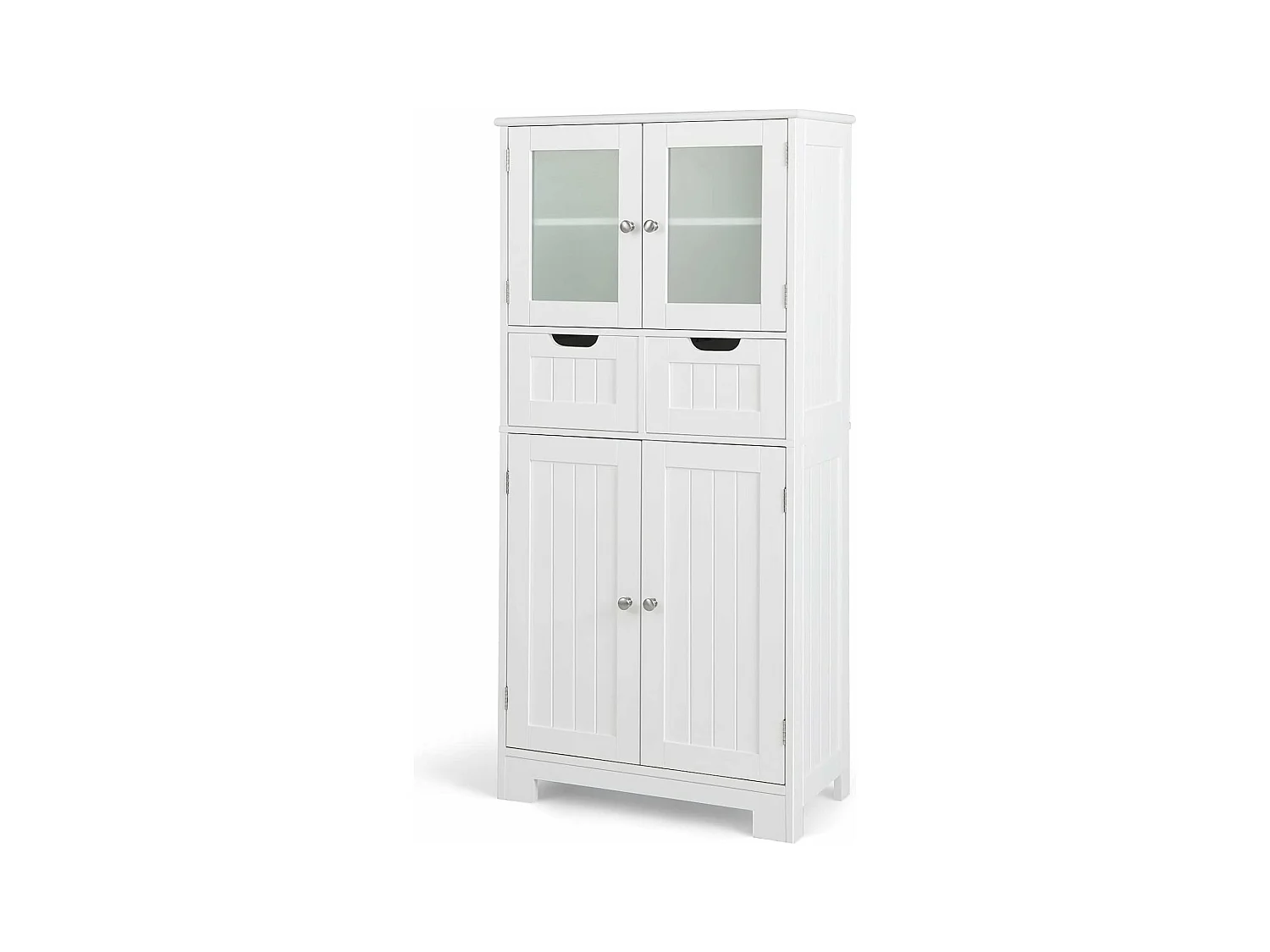 Meuble de Salle de Bain à 4 Portes 2 Tiroirs, Colonne Salle de Bain Armoire Haute avec Étagères Réglables pour Salon, Cuisine, 30 x 60 x 128 cm, Blanc