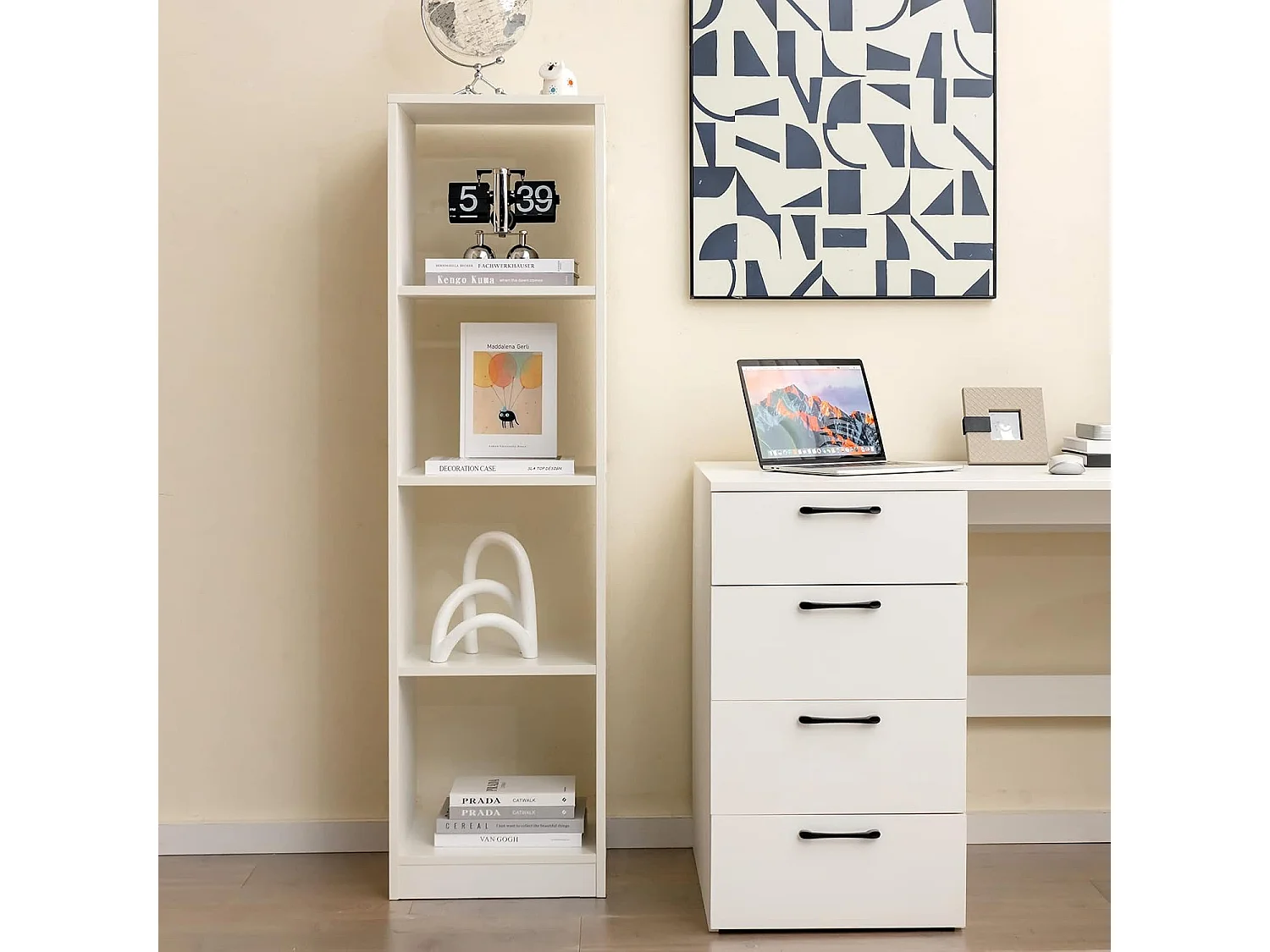 Bibliothèque Étagère Rangement à 5 Niveaux avec 4 Compartiments, Meuble Cube de Rangement en Bois pour Cuisine, Bureau, Salon, Salle d'Étude, 38 x 33 x 142 cm