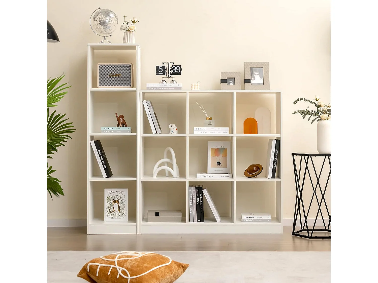 Bibliothèque Étagère Rangement à 5 Niveaux avec 4 Compartiments, Meuble Cube de Rangement en Bois pour Cuisine, Bureau, Salon, Salle d'Étude, 38 x 33 x 142 cm