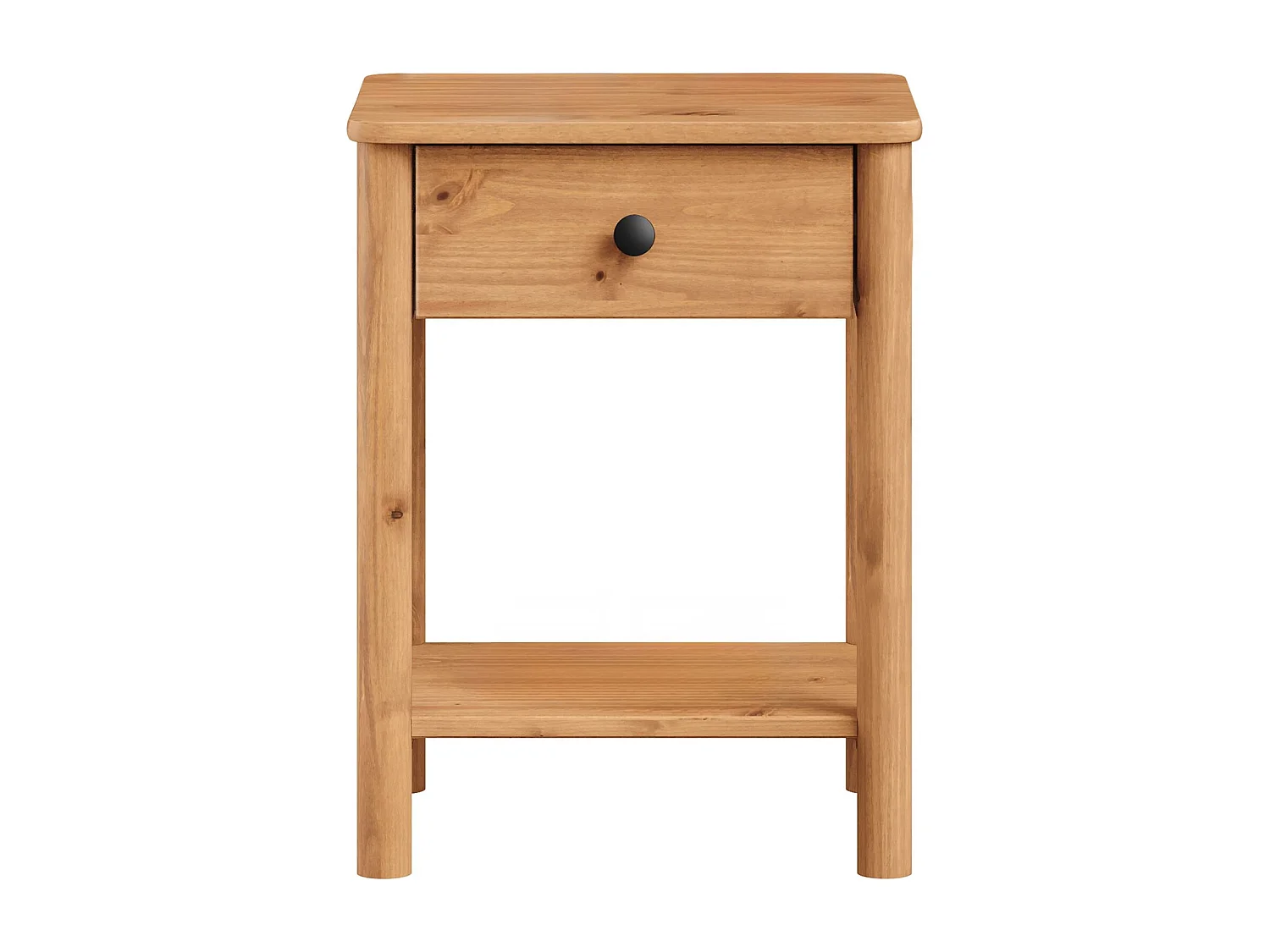 Table de chevet APOANA avec 1 tiroir et 1 tablette, dimensions montées 45 x 55 x 35 cm, pin massif coloris chêne, style naturel