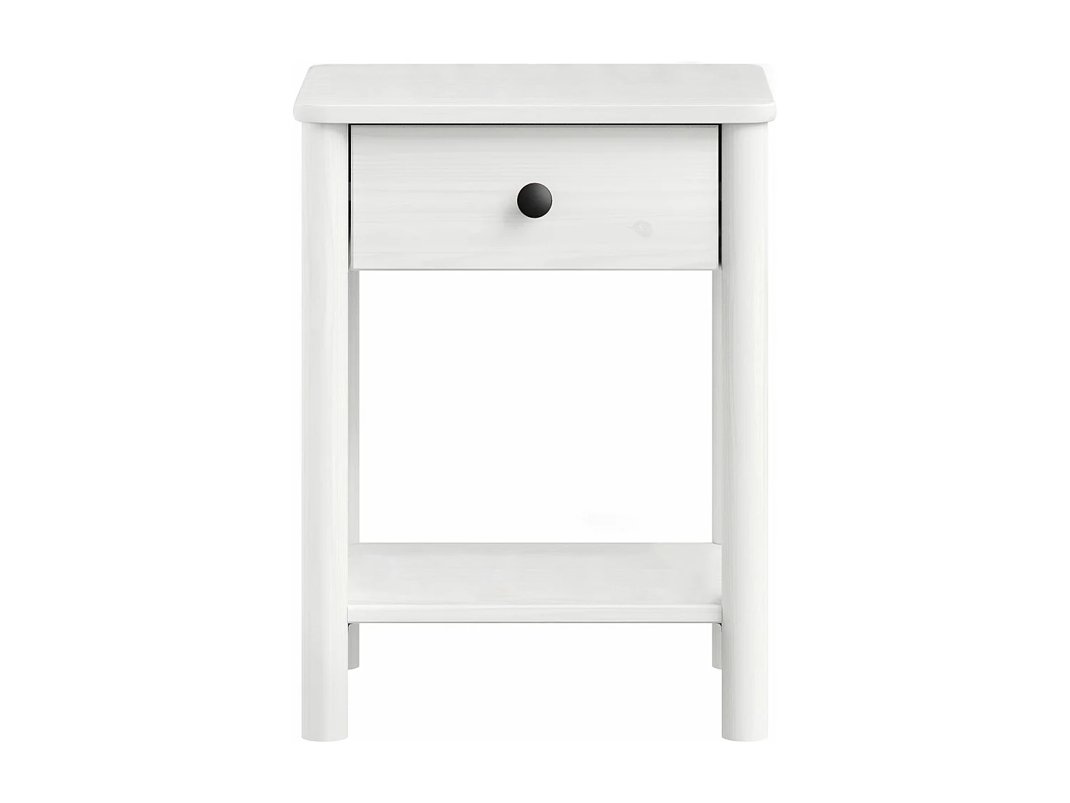 Table de chevet APOANA avec 1 tiroir et 1 tablette, dimensions montées 45 x 55 x 35 cm, pin massif blanc,  style naturel