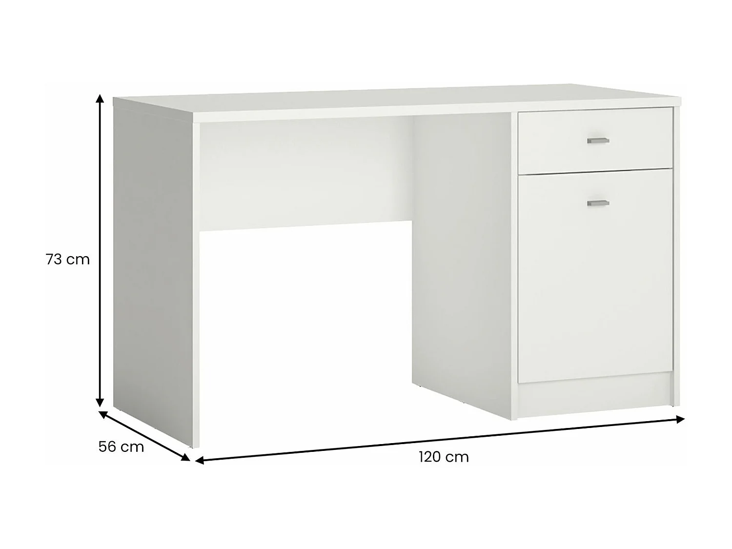 Bureau en bois BARZA 1 porte 1 tiroir 120 x 73 x 56 cm Blanc, Avec espace de Rangement
