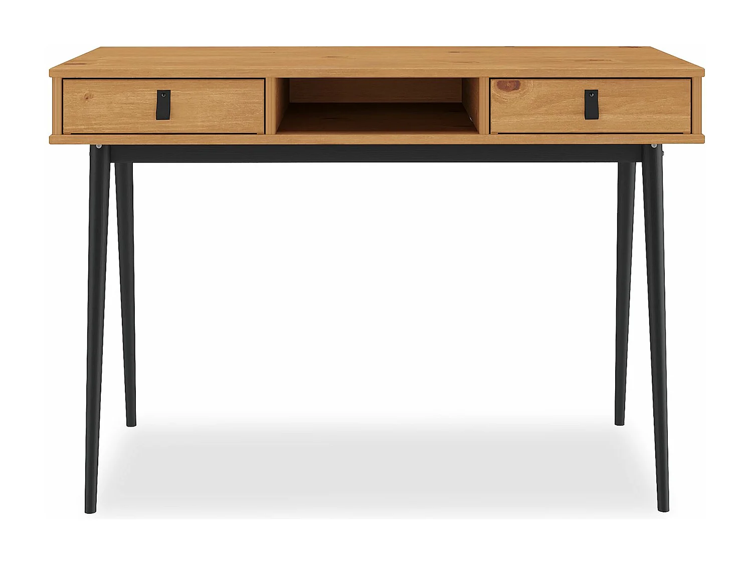 Bureau KIM secrétaire en pin massif avec 2 tiroirs et 1 niche bois lasuré chêne/noir