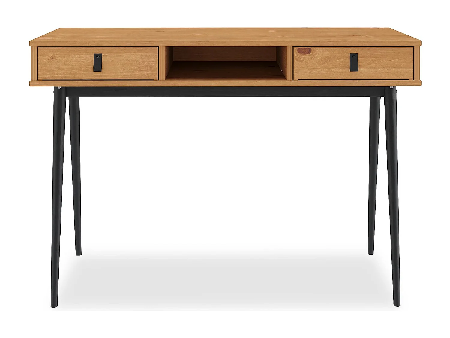 Bureau KIM secrétaire en pin massif avec 2 tiroirs et 1 niche bois lasuré chêne/noir