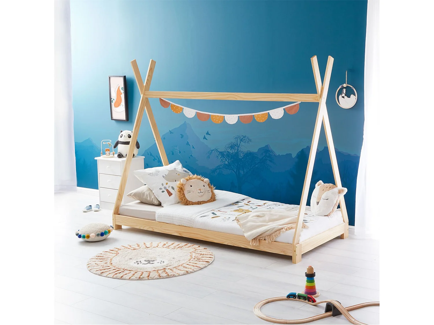 Lit montessori tipi ELIN, 90 x 190 cm lit cabane enfant en pin massif vernis naturel