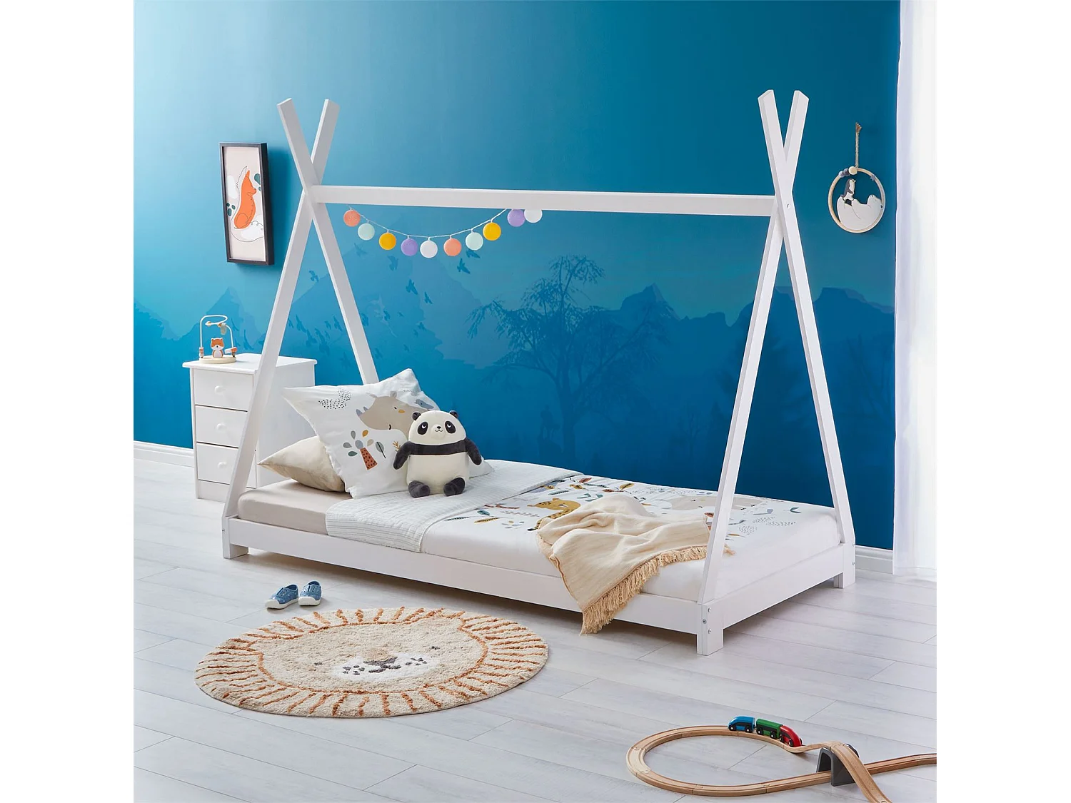 Lit montessori tipi ELIN, 90 x 190 cm lit cabane enfant en pin massif lasuré blanc