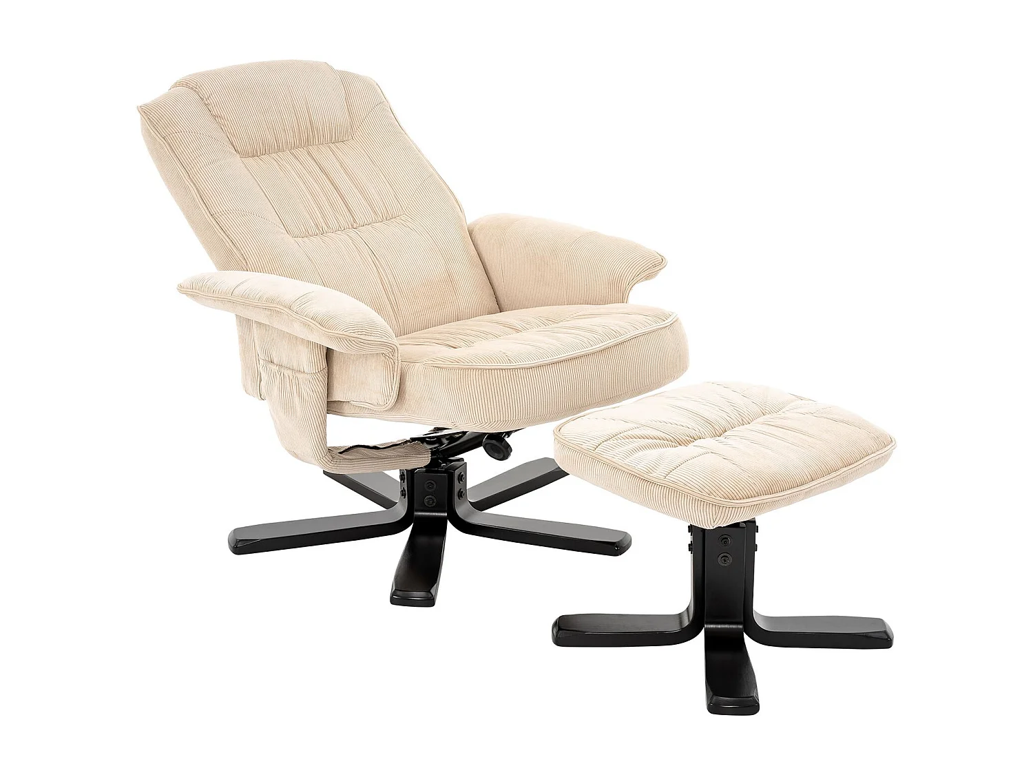 IDIMEX Fauteuil de Relaxation Charly avec Repose-Pieds pouf, siège pivotant et Dossier inclinable en velours côtelé  beige/noir