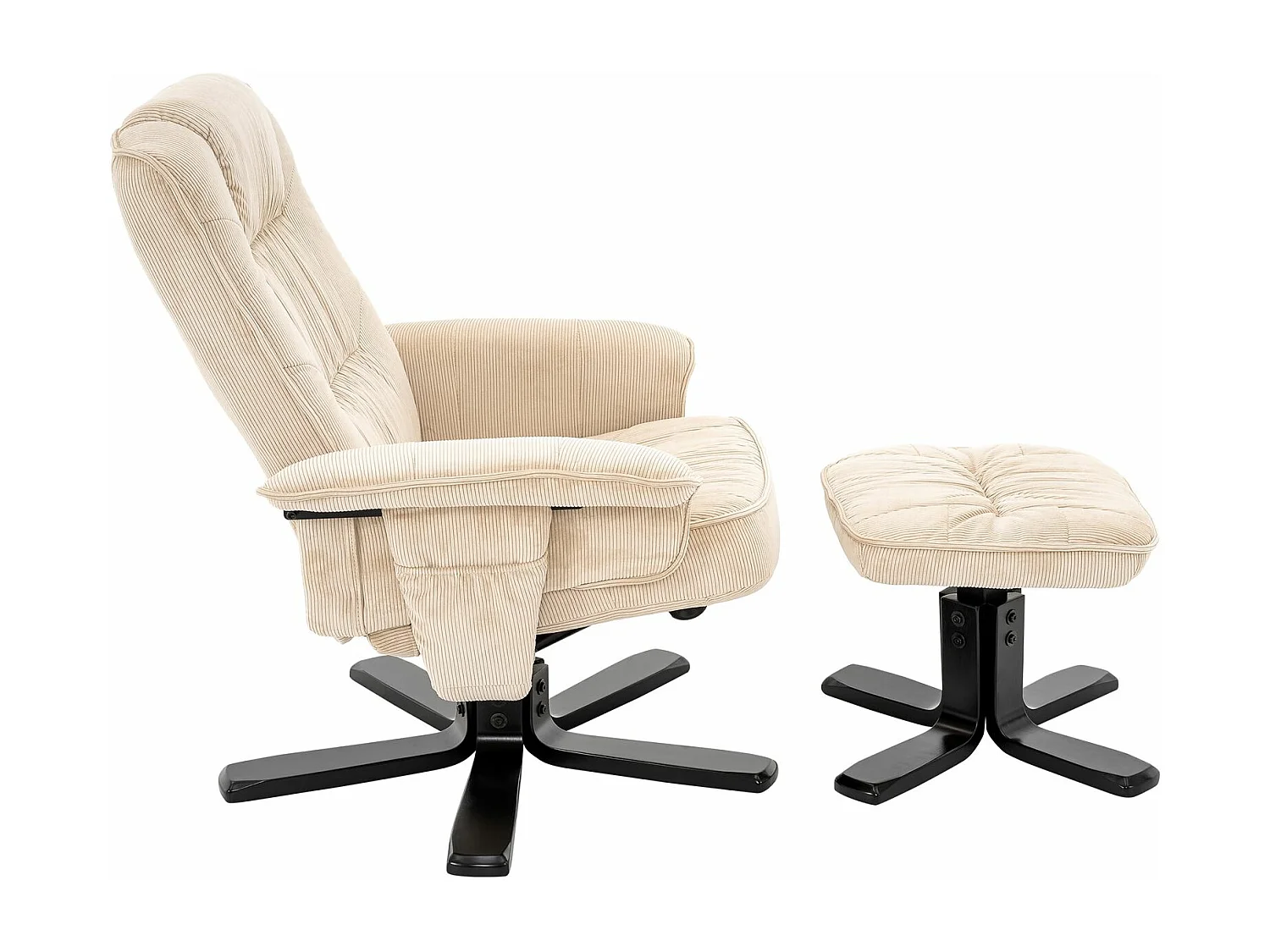 IDIMEX Fauteuil de Relaxation Charly avec Repose-Pieds pouf, siège pivotant et Dossier inclinable en velours côtelé  beige/noir