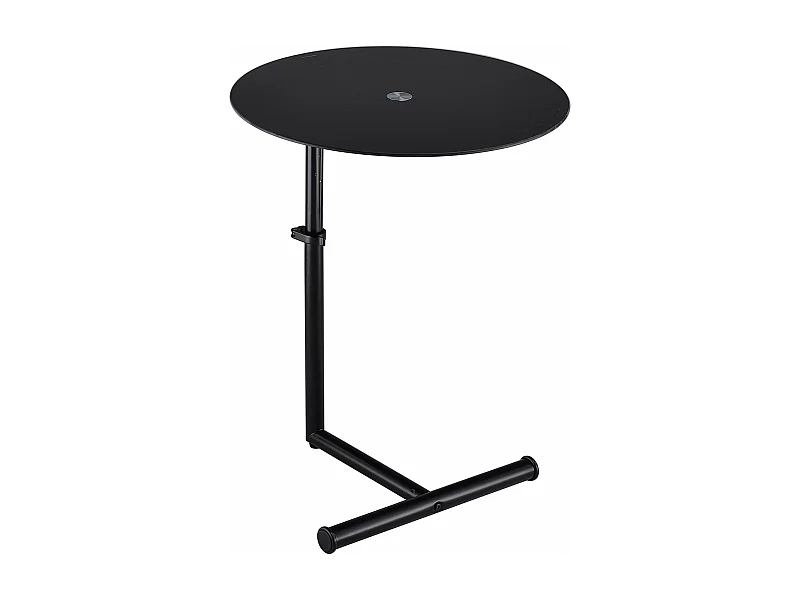 Table d'appoint LEONIE bout de canapé rond avec hauteur réglable, structure en métal laqué et plateau en verre trempé noir