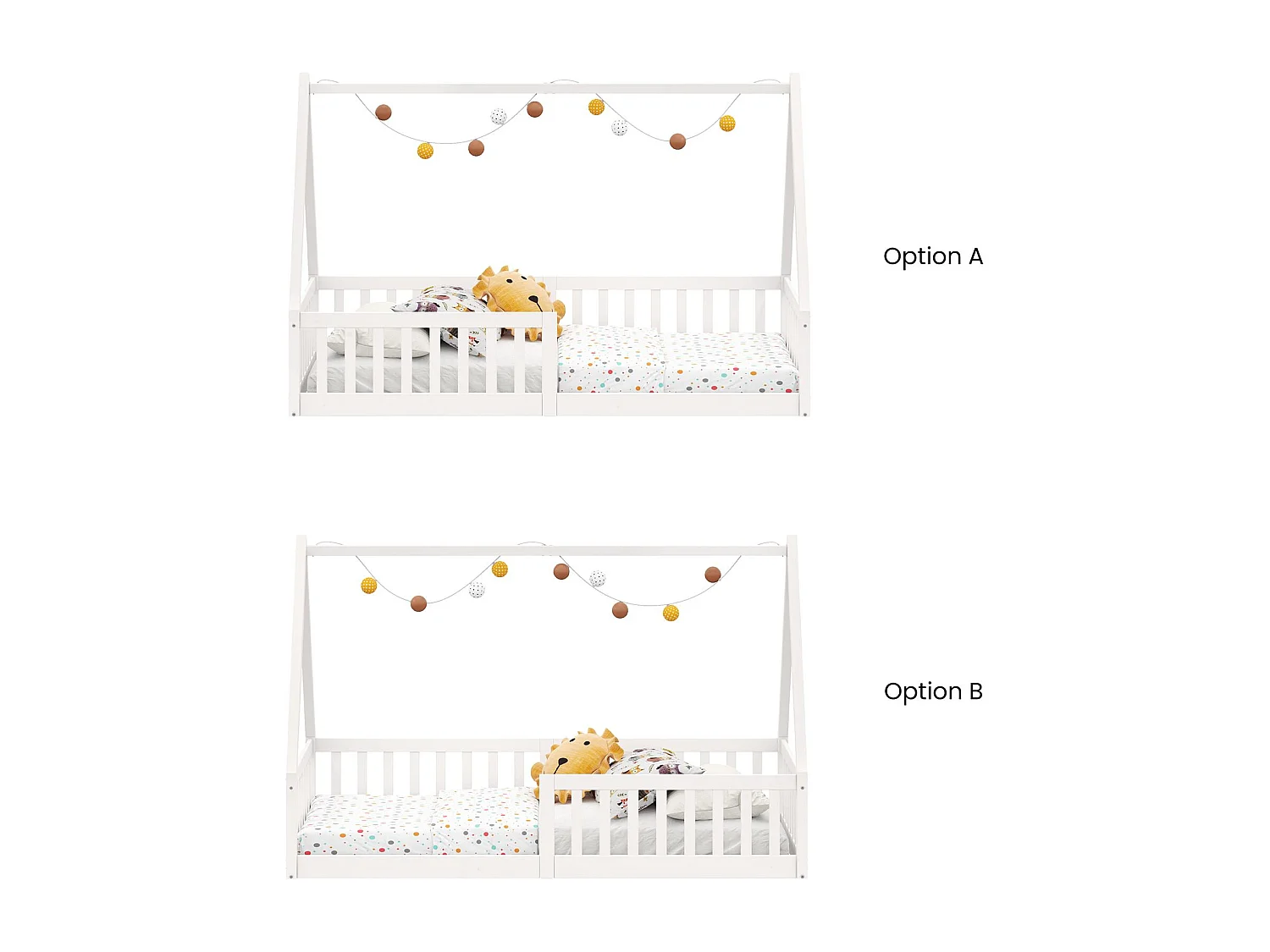 Lit cabane enfant 90x200 cm NICOLAS lit Simple montessori avec Barrières de Protection en Bois Massif, Laqué blanc