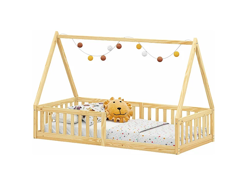 IDIMEX Lit Cabane 90x190 NICOLAS Lit Enfant en Pin Massif, Lit Montessori avec Barrières, Couchage 90x190 cm, Coloris naturel